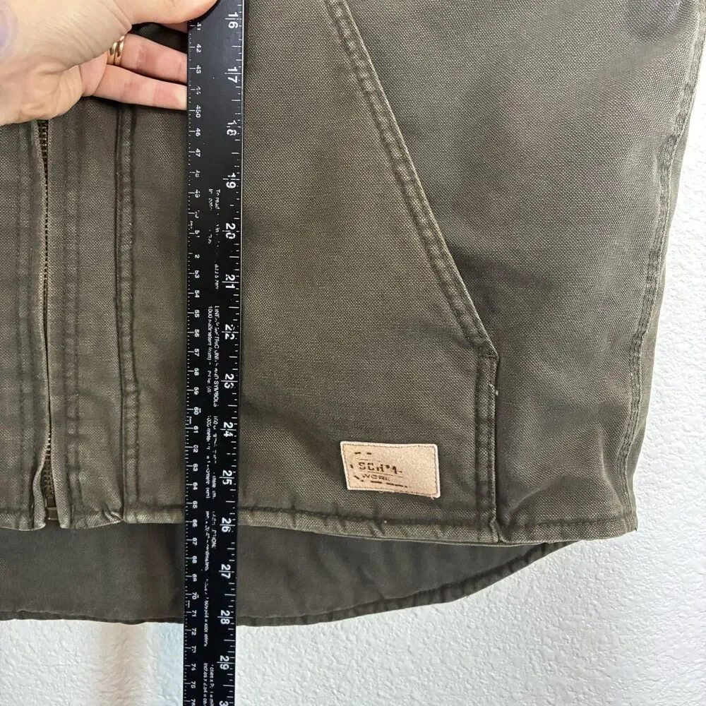 C.E. Schmidt Workwear Vest Mens XL Green Canvas Sherpa Lined Zip Pockets TV540D